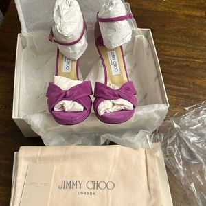 Jimmy Choo Marion sandal heels. Suede orchid upper